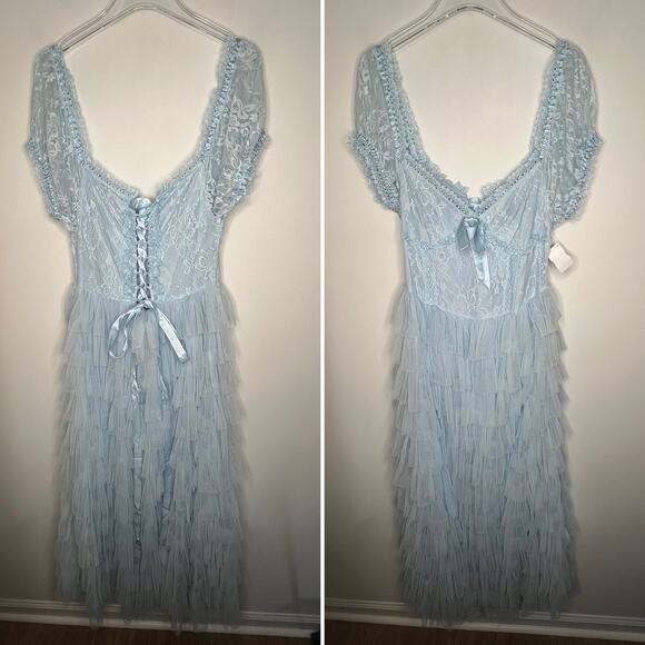 Amy Jane London Sofia Blue Lace Tulle Maxi Dress Size Large - Picture 4 of 11